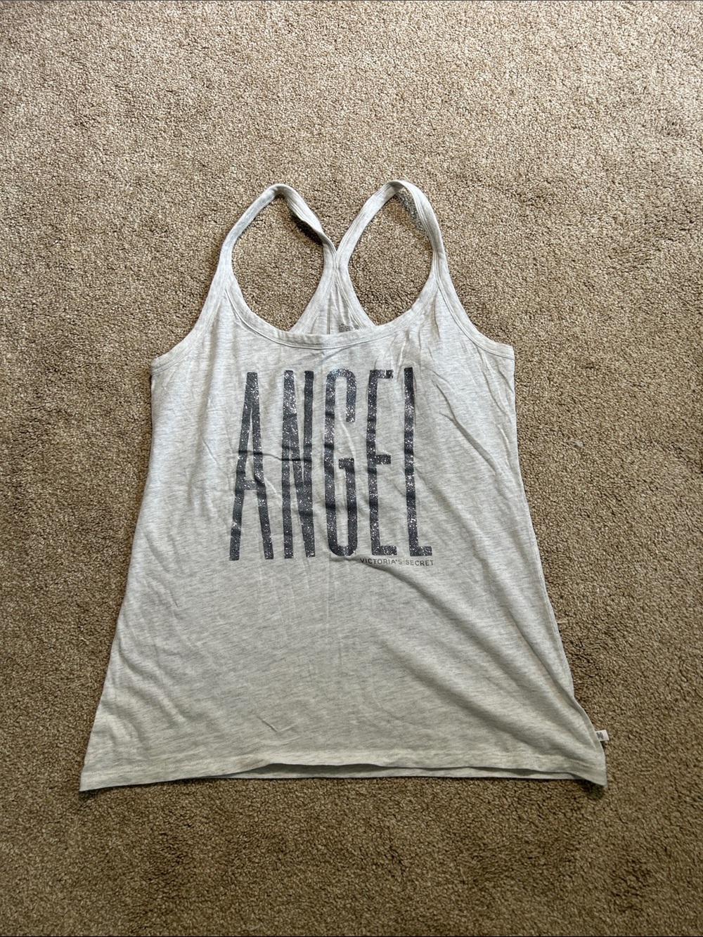 Victoria's Secret Light Gray Racerback Tank with 'ANGEL' Graphic